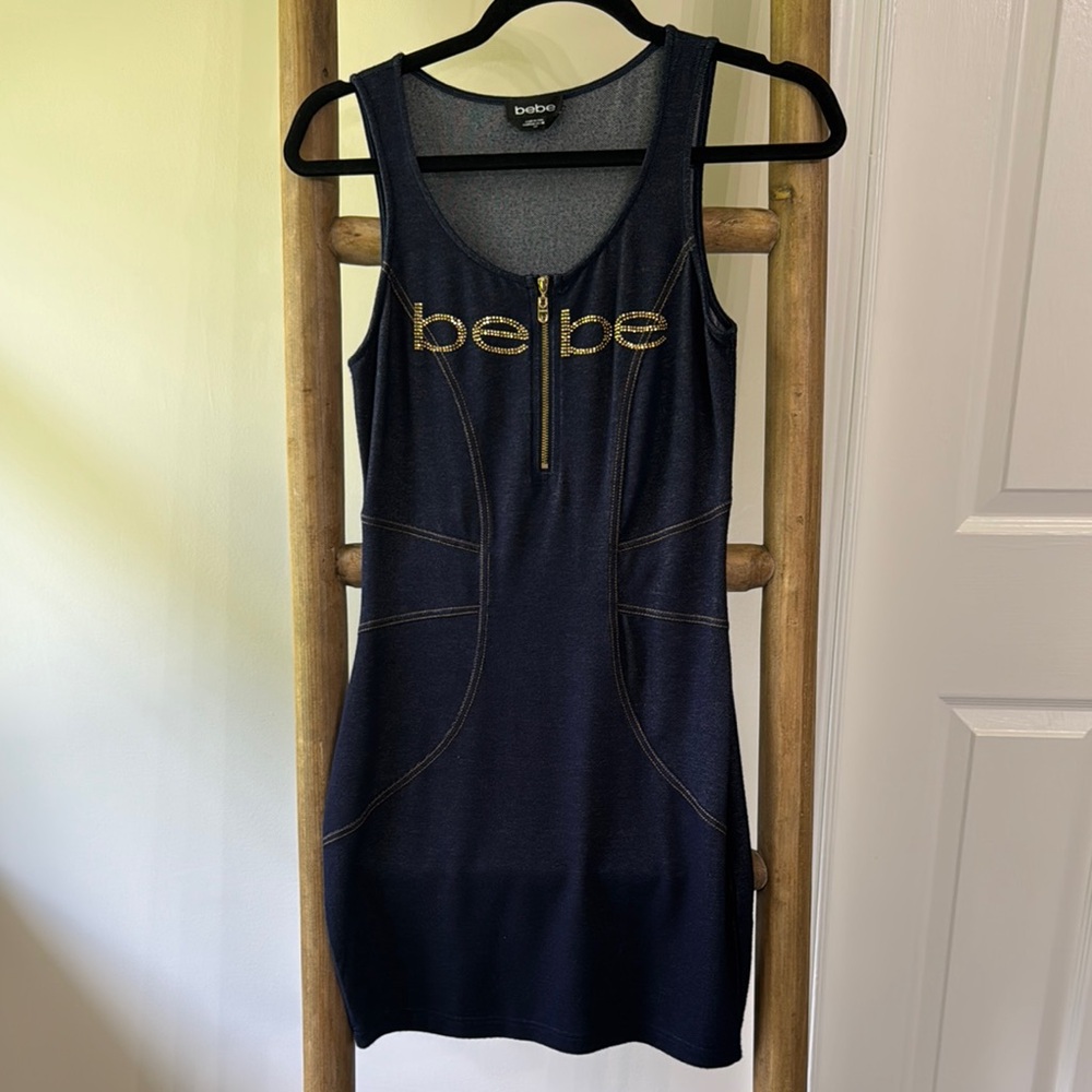 Bebe Navy Dress with Gold Accents